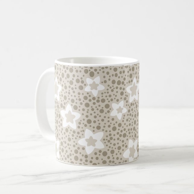 Beige polka-punktreflektor med stjärnor och blommo kaffemugg (Framsida vänster)