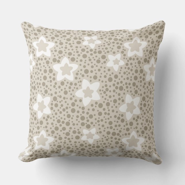 Beige polka-punktreflektor med stjärnor och blommo kudde (Framsida)