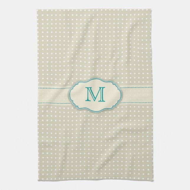 Beige Polkadot Mönster-Monogram Kökshandduk (Vertikal)