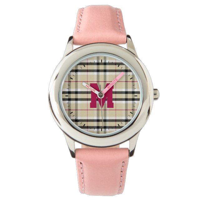 Beige Preppy Play Mode Monogram Personlig Armbandsur (Framsida)