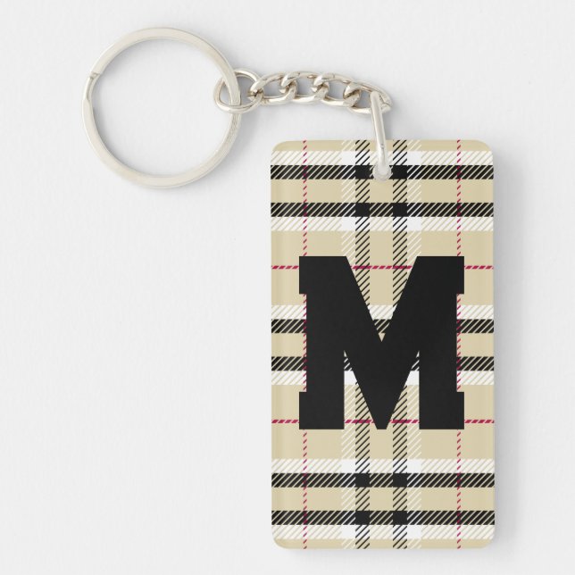 Beige Preppy Play Mode Monogram Personlig Nyckelring (Framsidan)