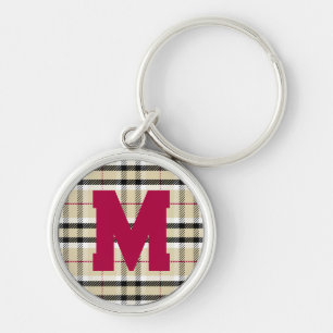 Beige Preppy Play Mode Monogram Personlig Rund Silverfärgad Nyckelring