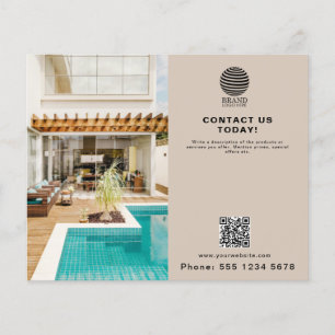 Beige Promotive Business Logotyp Photo QR-kod Flygblad