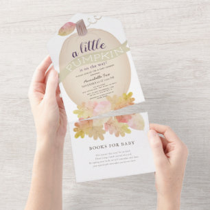 Beige Pumpkin Baby Shower allt i en inbjudan