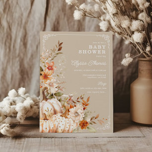 Beige Pumpkin Gender Neutral Baby Shower Inbjudningar