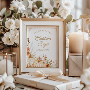 Beige Pumpkin och Flowers Baby Shower Bord Signs Poster