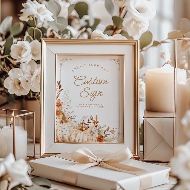 Beige Pumpkin och Flowers Baby Shower Bord Signs Poster (Skapare uppladdad)