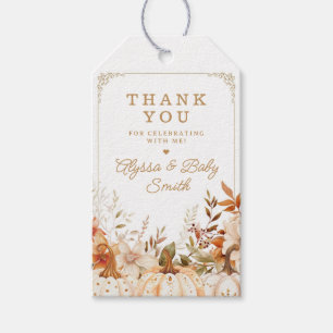 Beige Pumpkin och Flowers Baby Shower Favor Presentetikett