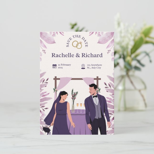 Beige & Purple Animated Wedding Invitation Inbjudningar (Stående Fram)