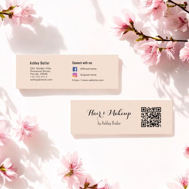 Beige QR Code Beauty Makeup Artist Mini Visitkort (Skapare uppladdad)