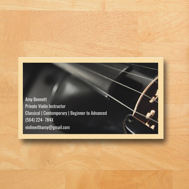 Beige Qr Code Black Violin Violinist Visitkort (Black Violin Beige Music Business Card )
