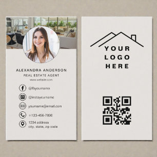 Beige QR-kod Fastighetsmäklare Foto Logotyp Visitkort
