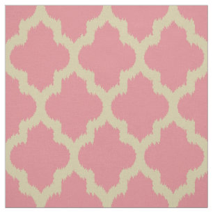 Beige Quatrefoil Ikat & Anpassningsbar Rosa Backgr Tyg
