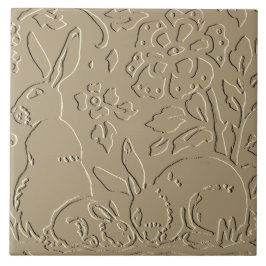 Beige Rabbit Embossed Woodland Foliage Elegant Kakelplatta
