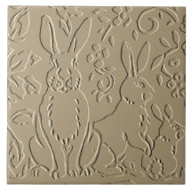 Beige Rabbit Embossed Woodland Foliage Elegant