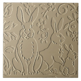 Beige Rabbit Embossed Woodland Foliage Elegant Kakelplatta