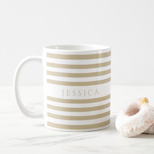 Beige Rand Mönster Namn Kaffemugg (Med munk)