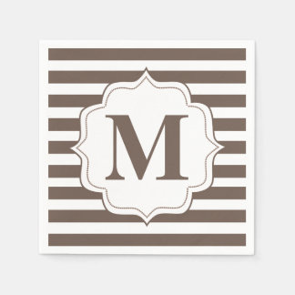Beige Rand Personlig Monogram Napkins Pappersservett