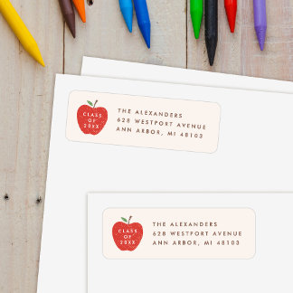Beige Red Apple Preschool Graduation Address Label Returadress Etikett