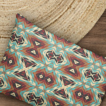 Beige Red Brown Aqua Blue Grönt Black Tribal Art