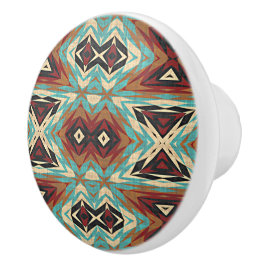 Beige Red Brown Aqua Blue Grönt Black Tribal Art Knopp