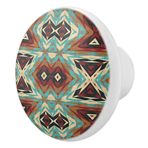 Beige Red Brown Aqua Blue Grönt Black Tribal Art Knopp