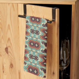Beige Red Brown Aqua Blue Grönt Black Tribal Art Kökshandduk