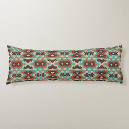 Beige Red Brown Aqua Blue Grönt Black Tribal Art Kroppskudde