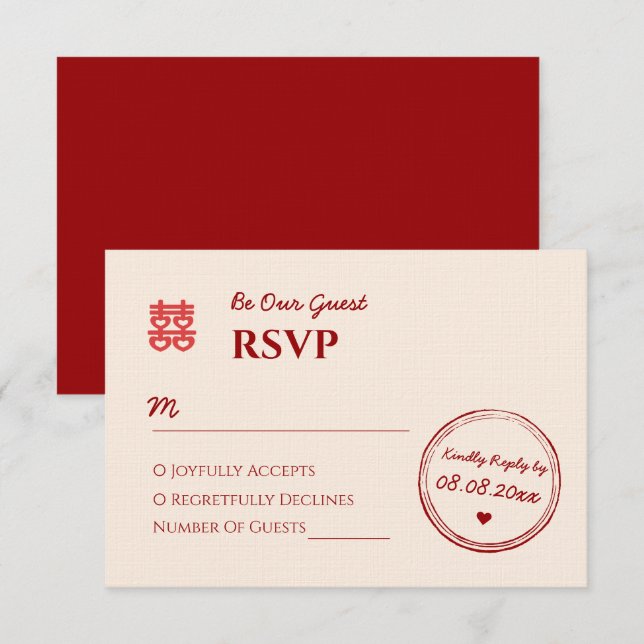 Beige red chinese bröllopsstämpel logotyp OSA kort (Fram/baksida)