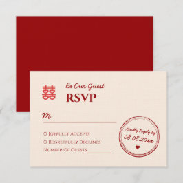 Beige red chinese bröllopsstämpel logotyp OSA kort