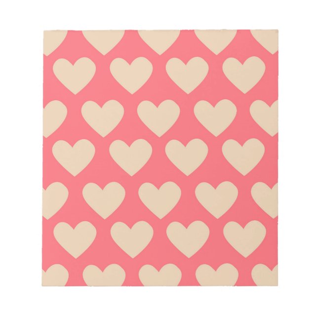 Beige Red Cute Simple Heart Mönster Anteckningsblock (Framsida)