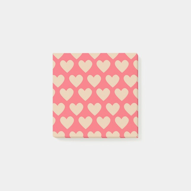 Beige Red Cute Simple Heart Mönster Post-it Block (Framsida)