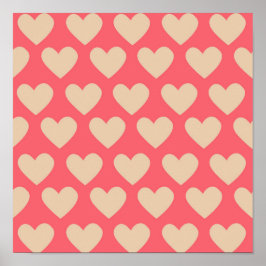 Beige Red Cute Simple Heart Mönster Poster