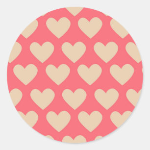 Beige Red Cute Simple Heart Mönster Runt Klistermärke