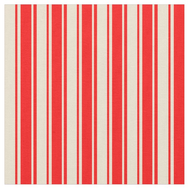 Beige & Red Färgad Linjer/Rand Mönster Tyg (Närbild)
