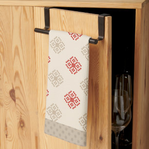 Beige/Red Geometric Diamond Kitchen Towel Kökshandduk