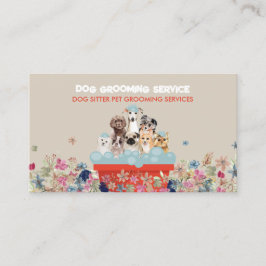 Beige Red Hund Grooming Bath Bed Blommigt Visitkort