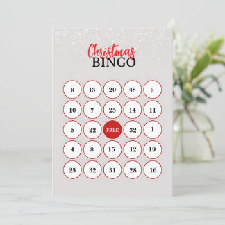 Beige & Red Minimalist Christmas Bingo Card  Julkort