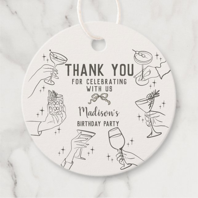 Beige Retro Cocktail Party Birthday Tack Gåvor Etiketter (Framsida)
