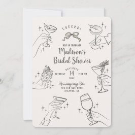 Beige Retro Cocktail Party Möhippa Inbjudan