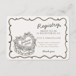 Beige Retro Heart Coquette Cake Registry Infoga Tilläggskort