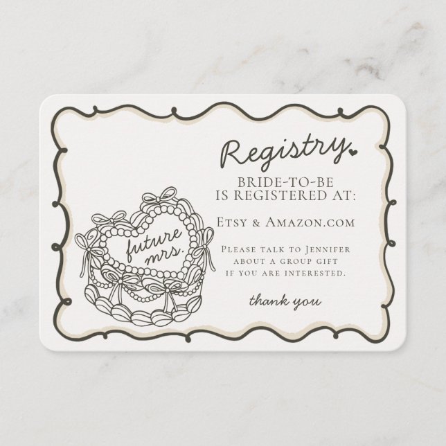 Beige Retro Heart Coquette Cake Registry Infoga Tilläggskort (Framsida)