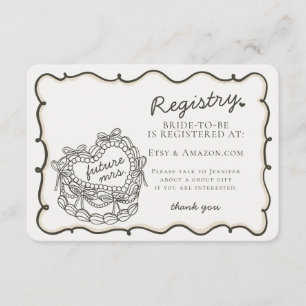 Beige Retro Heart Coquette Cake Registry Infoga Tilläggskort