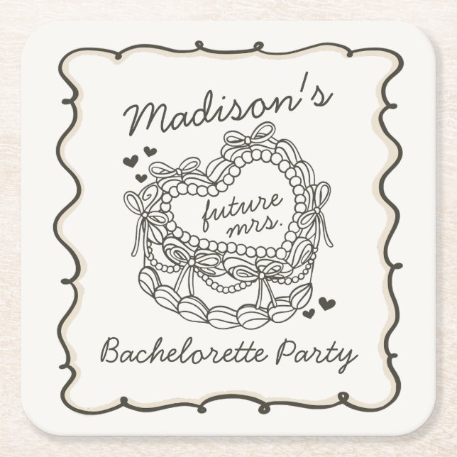 Beige Retro Hjärtformad Tjej Tårta Senterparty Underlägg Papper Kvadrat (Framsidan)