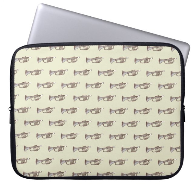 Beige Retro Trumpet Mönster Laptop sleeve (Framsidan)