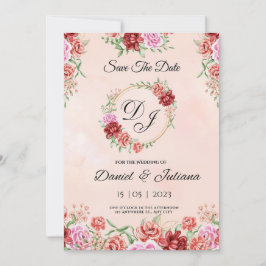 Beige röd akrylmålning blomkort, elegant blom- f inbjudningar