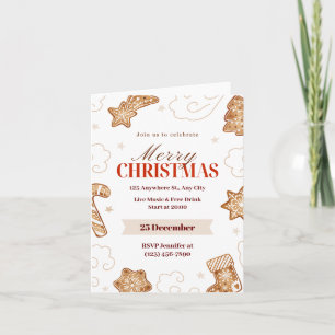 Beige Röd Akvarell Vintervärld: Pepparkakor Inbjudan