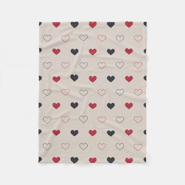 Beige & röd hjärt sömlös mönster Söt Minimal Fleecefilt (Framsidan)