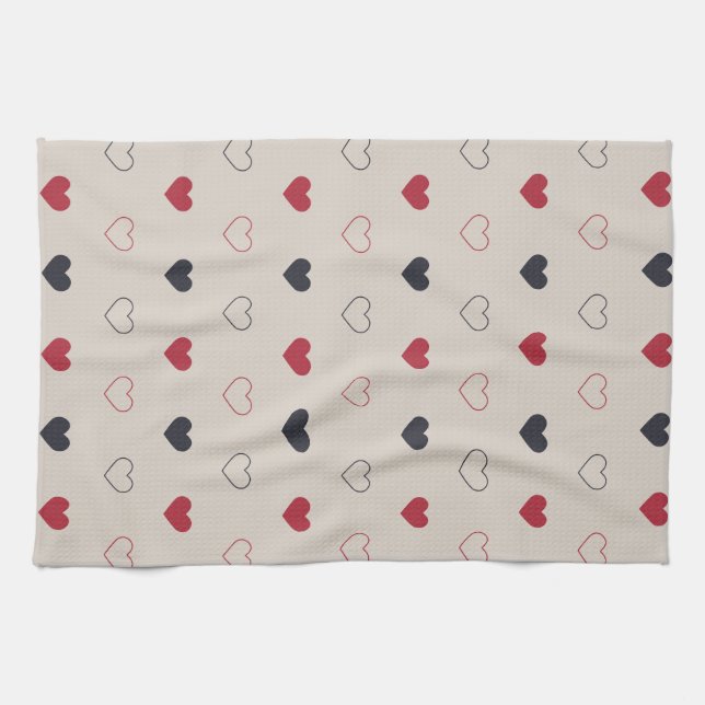 Beige & röd hjärt sömlös mönster Söt Minimal Kökshandduk (Horisontell)