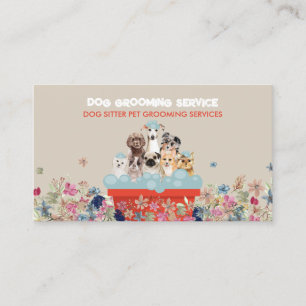 Beige Röd Hund Grooming Badkar Säng Blommig Visitkort